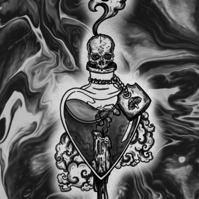 Dark tattoo design inspired by witchy themes