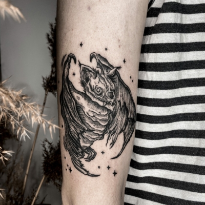 Cute but a bit creepy bat tattoo for one of my favourite clients.