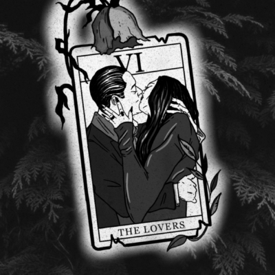 Lovers tarot card inspired by Adams family movie.