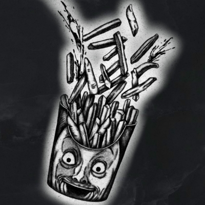 French fries tattoo design mixed with blood.