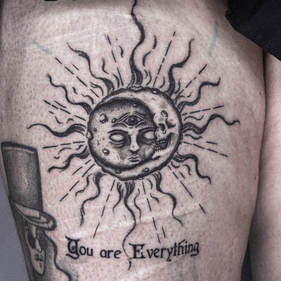 The sun and the moon tattoo with detailed lettering