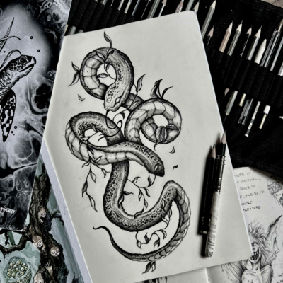 Snake tattoo design as a pencil drawing